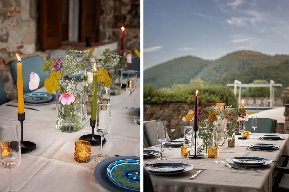 Dining table set at Triano portico