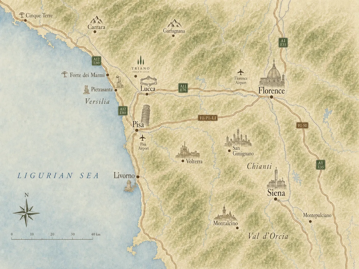 Map of Triano and surrounding region